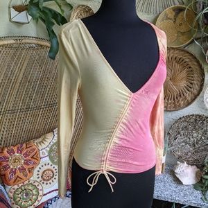 Free People XS Tie Dye Long Sleeve Top Asymmetrical Drawstring Tee